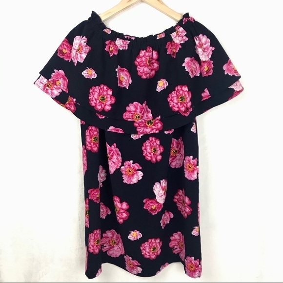 Mud Pie Pippa Off-the-Shoulder Navy Pink Floral - Picture 3 of 13